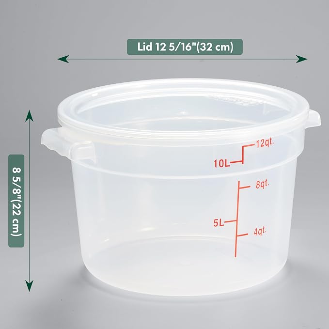 CURTA 12 Quart Translucent Round Food Storage Container with Lid, Pack of 4 – NSF Listed, BPA-Free, Commercial-Grade Polypropylene, Freezer & Dishwasher Safe, Non-Stick, Easy-Read Graduations