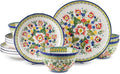 12-Piece Ceramic Dinnerware Set, Service for 4, Bohemian Floral Dish Set, Includes Plates and Bowls Sets, Microwave & Oven & Dishwasher Safe, Vintage Dish Set