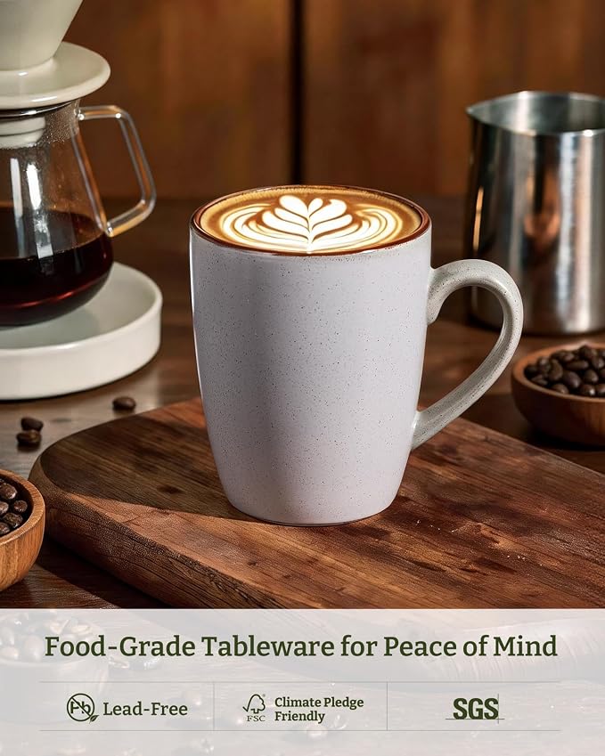 famiware Venus Coffee Mugs for 4, 13 oz Mug Set, Dringking Cup with Handle for Coffee, Tea, Cocoa, Milk, Ligth Gray