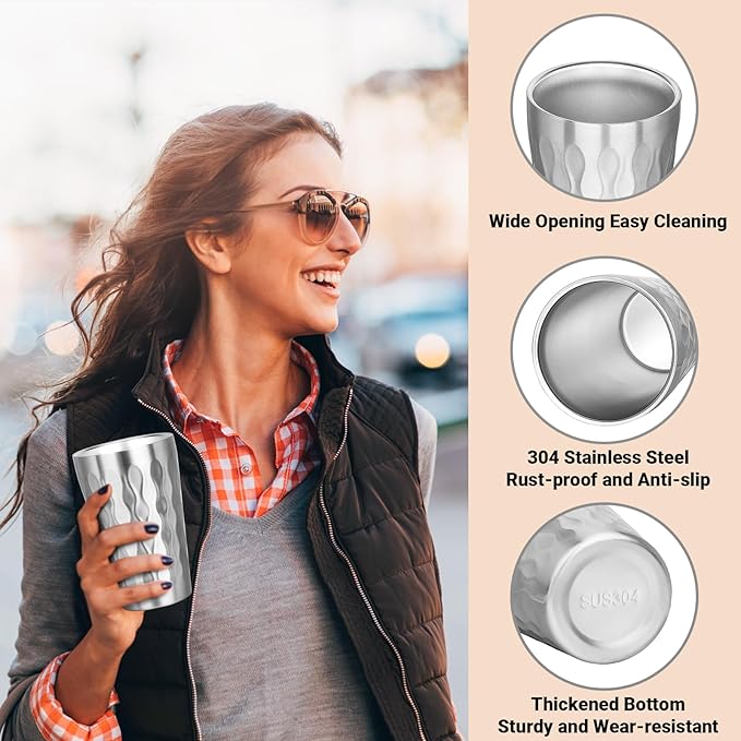Stainless Steel Double Wall Cups, 16 oz Insulated Tumbler, 12 Pack Unbreakable Stackable Water Tumblers Insulated Metal Cup Premium Drinking Glasses for Travel Camping Home Outdoor