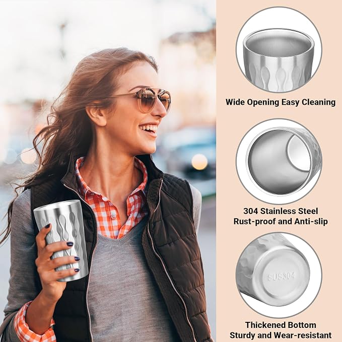 Stainless Steel Double Wall Cups, 16 oz Insulated Tumbler, 8 Pack Unbreakable Stackable Water Tumblers Insulated Metal Cup Premium Drinking Glasses for Travel Camping Home Outdoor