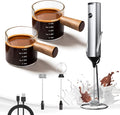 YARRAMATE Silver Powerful Milk Frother Wand & 3.4 oz/100ML Glass Measuring Cups