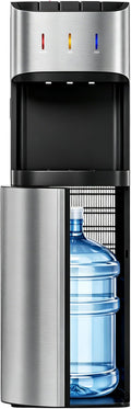Manastin Bottom Loading Water Cooler Dispenser for 3-5 Gallon Bottles, 3 Temperature - Hot, Cold & Room Water with Child Lock, Ideal Design for Home & Office, Satin Silver