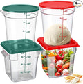 Blushtier 4 Pcs Food Storage Container with Lids Set 4 Qt Square and Round Clear PC Commercial Containers with Scale Handle for Home Restaurant Kitchen Food Storage, Dough Rise, Flour(Green and Red)