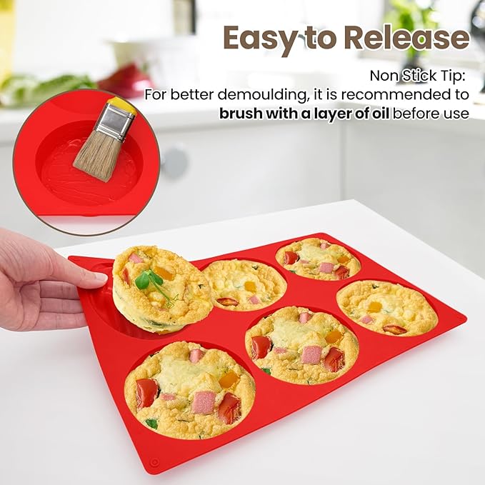 Redfly 2 Pack Silicone Egg Molds with 2 Pack Air Fryer Silicone Liners, 4Inch Jumbo Muffin Pan Sets