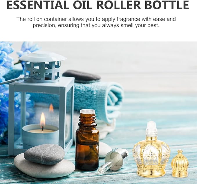 Housoutil 10ml Essential Oil Glass Roller Bottle, 20PCS Refillable Vintage Perfume Bottles, Middle Eastern Style Glass Roll on Dispenser with Cap for Thai Amulet Essential Oil Catholic Baptism