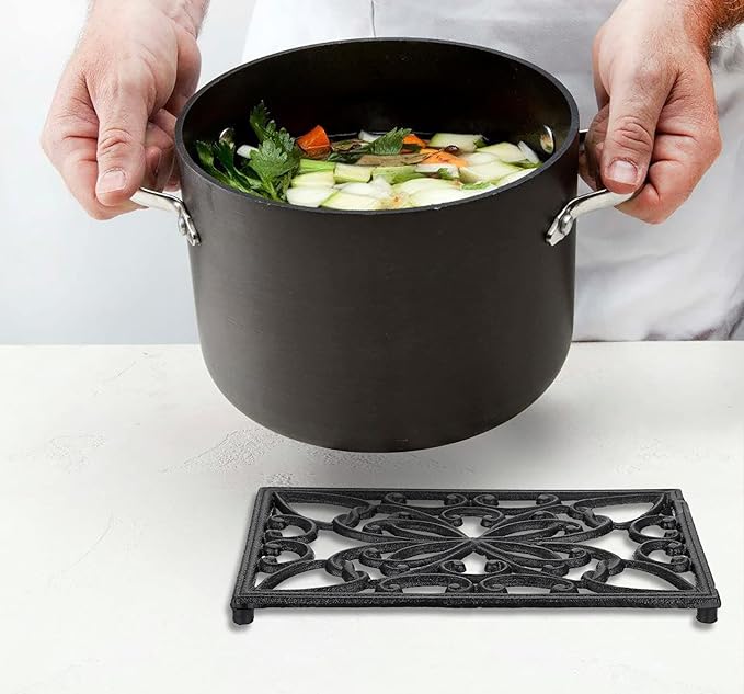 Sumnacon 2Pcs Rectangle 10 x 6.1 Inch Cast Iron Trivet - Rustic Heat Resistant Metal Trivet for Hot Dish Pot Pan Teapot, Vintage Sturdy Hot Plate Pad for Kitchen Dining Countertop Table