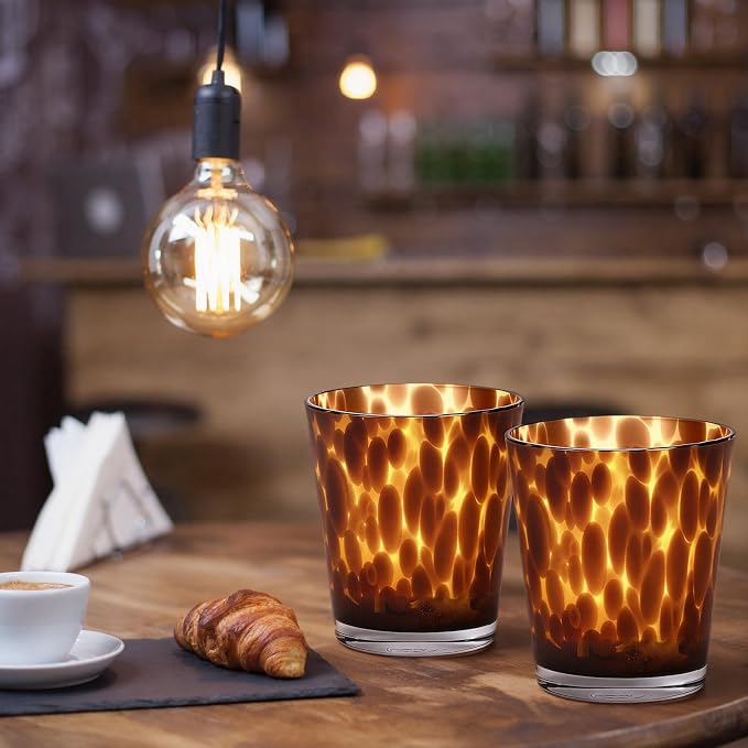 Honeydak Set of 4 Tortoise Leopard Print Brown 10 oz Rocks Glasses Stylish Stemless Cocktail Cups Glass Glassware Tumbler Ideal for Gin, Tequila, Vodka, Soft Drinks