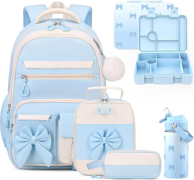 DIGOBAY 5PCS Girls Backpack - Includes 14oz Insulated Water Bottle & Bento Box for kids, Girls School Backpack Set with Lunch Bag & Pencil Case, Girls Teens for Elementary Preschool Middle School