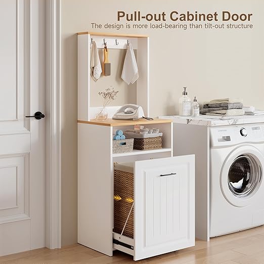 ZIFTY 10 Gallon Pull Out Trash Can Cabinet with Charging Station, Pet Proof Freestanding Kitchen Trash Bin Cabinet with Hooks, Coffee Bar, Wooden Garbage Recycling for Kitchen, Living Room