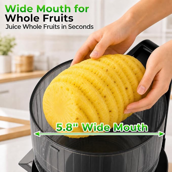 Godspeeds Juicer Machines with 5.8" Large Feed Chute, Slow Masticating Cold Press Juicer for Whole Fruits & Vegetables, Easy to Clean Design, High Juice Yield Home Juicer for Daily Wellness