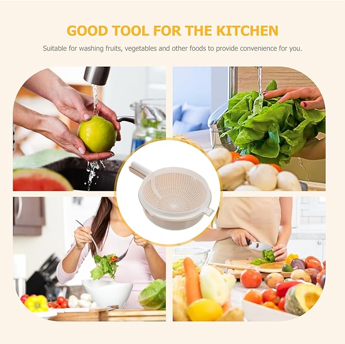 Mobestech Double Layer Strainer Basket 13.38X9.05X4.33 Inch Plastic Drain Basket Bowl for Washing Fruits and Vegetables with Handle Detachable Design for Kitchen Use