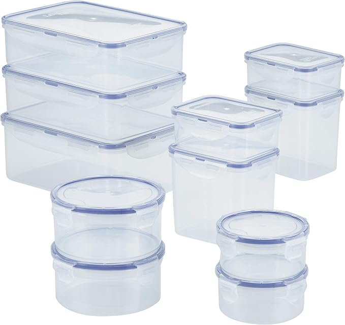 LocknLock Easy Essentials Food Storage lids/Airtight containers, BPA Free, 22 Piece, Clear