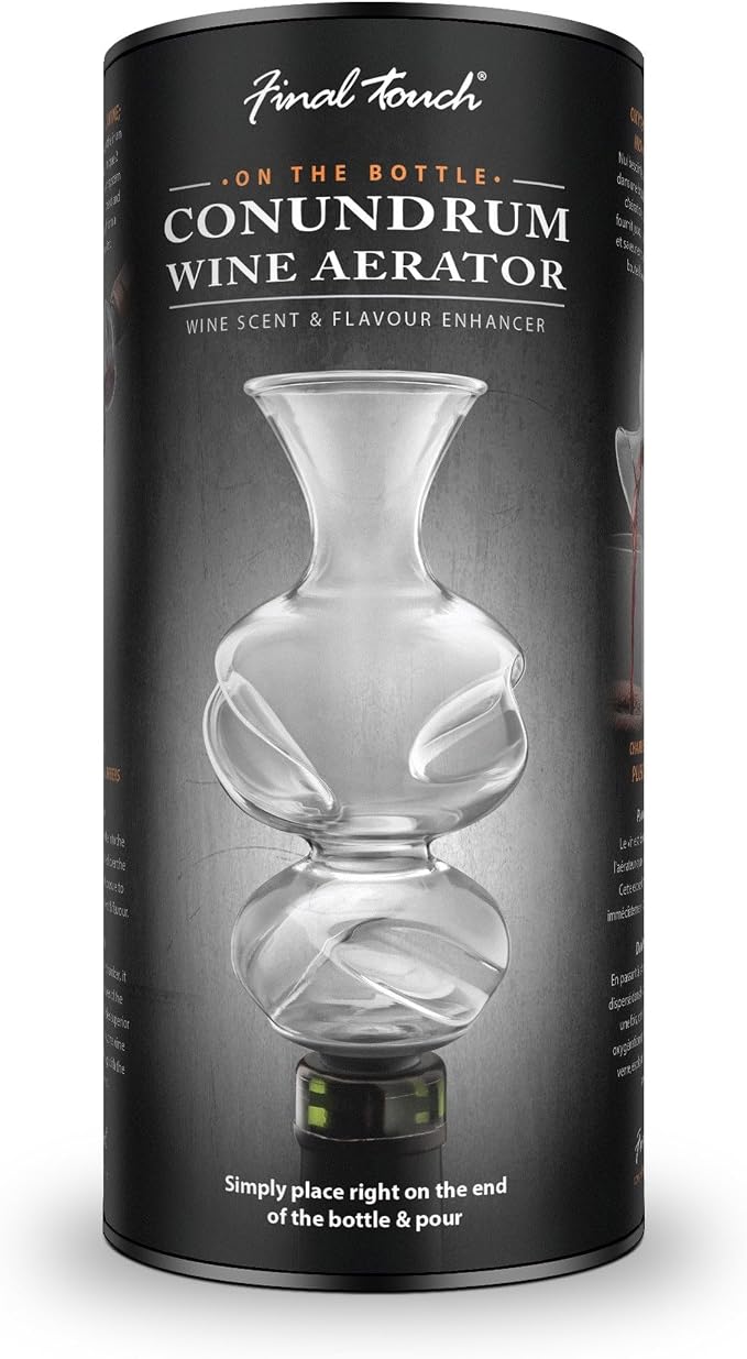 Final Touch Conundrum Bottle Wine Aerator - Instant Oxygenation, Multi-Stage Aeration System, Enhances Flavor & Aroma, No Wait Decanting, Ideal for Wine Tasting (WA80)