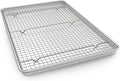Half Sheet Pans with Rack Set, 13 Inch Commercial Quality Baking Sheet Pan Set, Natural Aluminum Cookie Sheet, Warp Resistant Nonstick Thick Cookie Tray Pans for Baking, Roasting