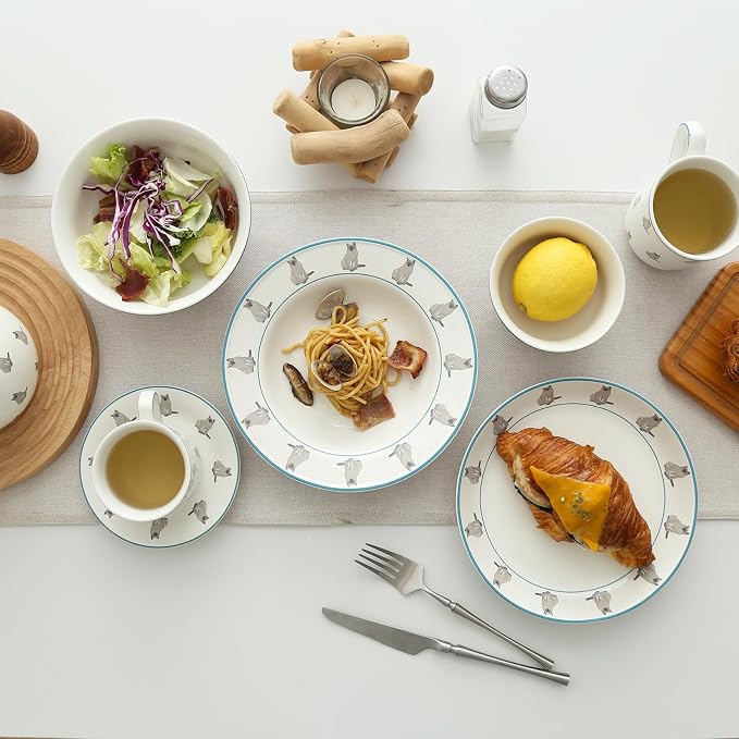 London Pottery Ceramic Dinner Round Plates, 8"Plates, Serving Dishes, Microwave Oven Dishwasher Safe, Kitchen Porcelain Dish, Christmas Housewarming Gift (Cat, Salad Plate，8‘’)