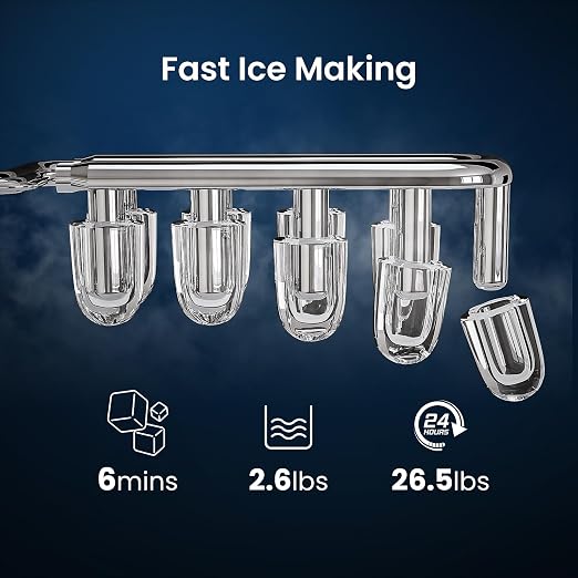 Antarctic Star Pro-Grade Countertop Ice Maker, 8 Cubes in 6 Mins, 26lbs/Day, Self-Cleaning, 2 Sizes, Ultra-Quiet for Home Bar, Kitchen, Office & Entertaining