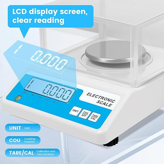 Lab Analytical Balance Scale 500g x 0.001g, 001 Gram Scale High Precision Digital Scale with Windshield, Jewelry Scale for Gold Powder Laboratory Kitchen School, 4 Units with LCD Display
