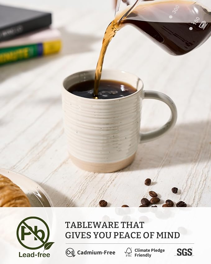 famiware Coffee Mugs Set of 8, 13 oz Mug Set, Ceramic Cup Set with Handle for Coffee, Tea, Cocoa, Milk, Constellation Series, Beige