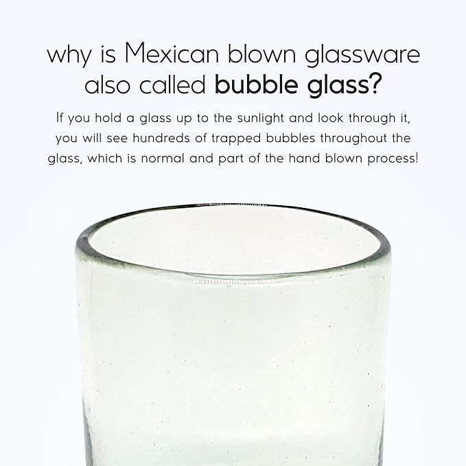 Clear 10 oz Tumblers (set of 6), Hand Blown Mexican Glassware, Recycled Glass Drinking Glasses, Lead-Free, Cocktail Margarita Glasses, Wine Glasses, Shot Glasses, Whiskey Glasses (Tumbler)