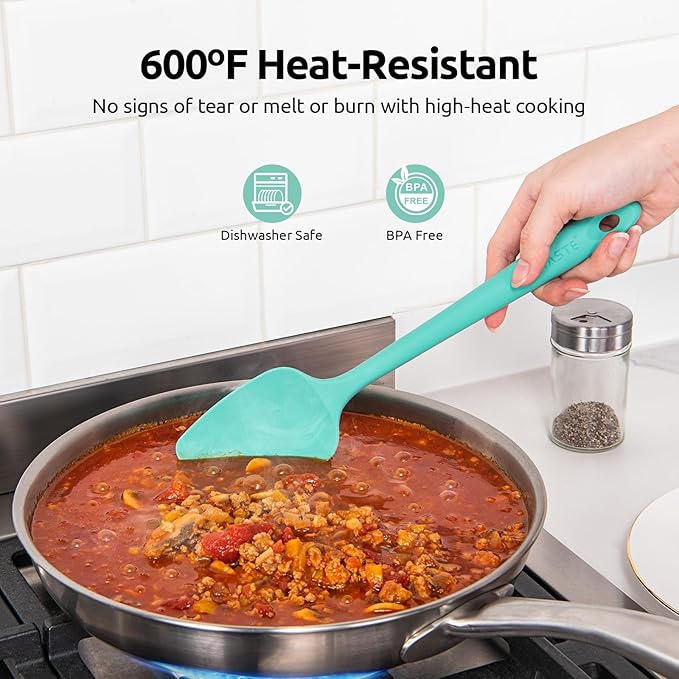 U-Taste 600ºF Heat Resistant BPA Free Silicone Spatula Set of 4 (Multicolor), and 18/8 Stainless Steel 10in Extra Long Coffee Scoop Set of 2, 1&2Tbsp(15&30ml)