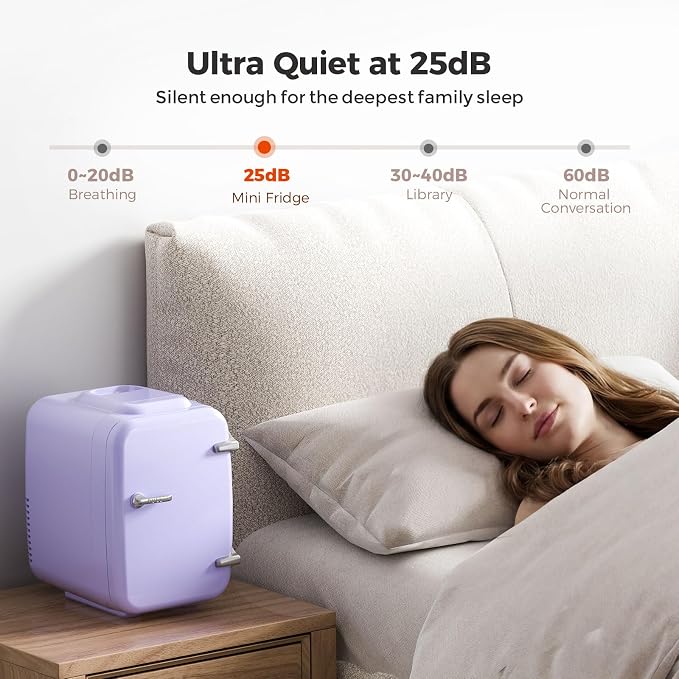 OSTBA Mini Fridge, 4 Liter/6 Can Mini Makeup Fridge, 110V AC/ 12V DC Portable Thermoelectric Cooler&Warmer for Skincare, Drink, Cosmetic, Medicine, Small fridge for Bedroom, Office, Dorm, Car, Purple