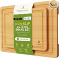 2 Piece Bamboo Cutting Board Set, Heavy Duty Wooden Boards with Juice Grooves & Easy Grip Handles, Ideal Chopping Boards for Meat, Cheese, Vegetables & Fruits Kitchen Gift