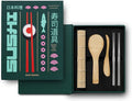 Printworks The Essentials, Sushi Tools – Sushi Making Kit with Roller, Rice Paddle, Spreading Knife, and 8 Chopsticks in an Elegant Book-Style Case