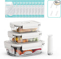 Vacuum Seal Glass Food Storage Containers, 3pcs Containers with 10pcs Sous Vide Bags/ 1pc Manual Pump, Meal Prep Container with Airtight Locking Lids for Lunch, Long-Lasting Freshness