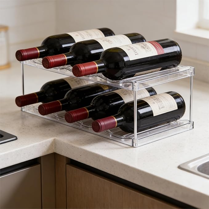 Stackable Water Bottle Organizer for Cabinet,2 Tier Water Bottle Holder for Stanley Yeti 40 oz Bottle Shelf,Clear Tumbler Storage Organizer,Wine Rack,Cup Organizer for Kitchen Cabinets Counter Pantry