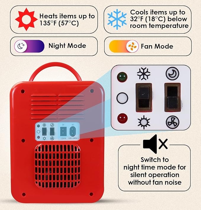 Coca-Cola Mini Fridge, 6-Can Portable AC/DC Thermoelectric Cooler & Warmer, Compact Dorm Fridge for Skincare, Office Desk, Car, RV, Countertop Beverage Storage, Retro Novelty Refrigerator