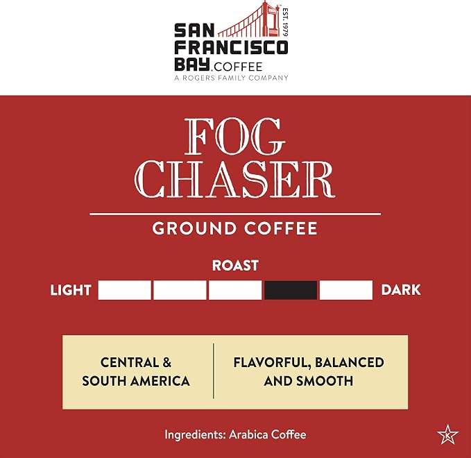 San Francisco Bay Ground Coffee, Fog Chaser (28 oz Bag), Medium-Dark Roast Coffee (Pack of 2)