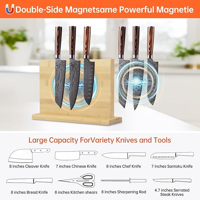 Magnetic Knife Block Holder Knife Holder Magnetic Knife Block Magnetic Knife Holder Wood Knife Set Holder Stand Knives Storage Rack for Small and medium-sized knives