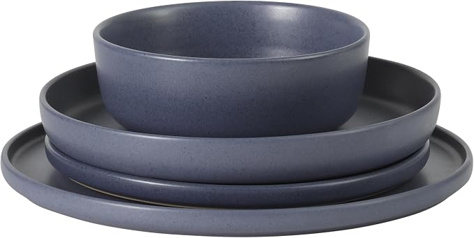 Gibson Elite Bayou Moon Plates and Bowls Sets, 16-Piece Blue Matte Stoneware Dinnerware Sets, Solid Color Reactive Glaze Dish Set