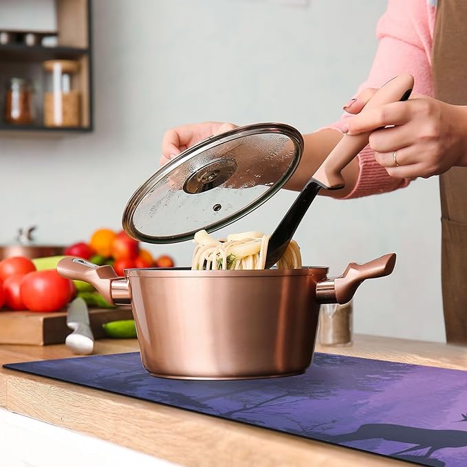 2 in 1 Table Runner Trivet for Hot Pots and Pans Heat Resistant Non Slip Waterproof 39 x 12 Inch Decorative Table Protector for Kitchen Countertop Purple Stag Mountains Moon and Trees