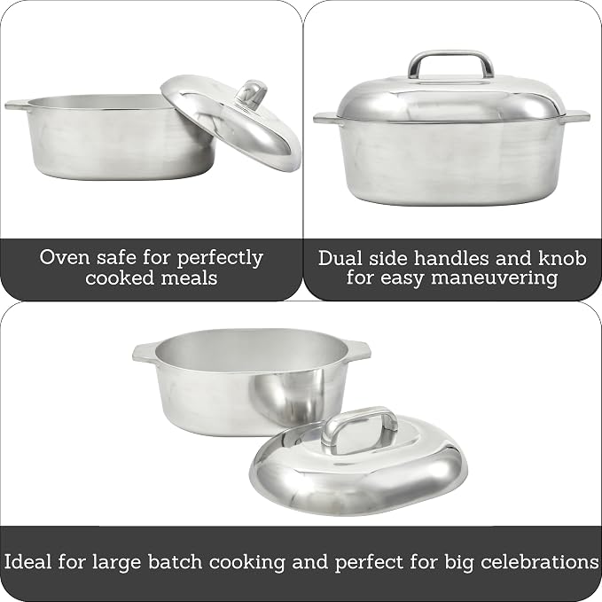 IMUSA 11in H. Cajun Cast Aluminum Oval Roaster with Lid