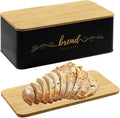Bread Box with Bamboo Cutting Board Lid, Metal Bread Box for Kitchen Counter, Small Bread Storage Container, Black Bread bin for Kitchen Countertop