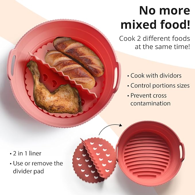 ARIALASQUALITY Air Fryer Accessories Set with Divider 8PCS, Reusable Nonstick Liners, Meal Prep Cooking Set with Cupcake Pan, Burger Rack & Heat Resistant Gloves