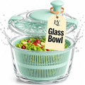 Large 5.2 Qt Glass Salad Spinner Vegetable Dryer with Drain Microwave Safe Dishwasher Safe with Transparent Lid Crank Handle Quick Spin Greens Washer for Lettuce Herbs Fruits
