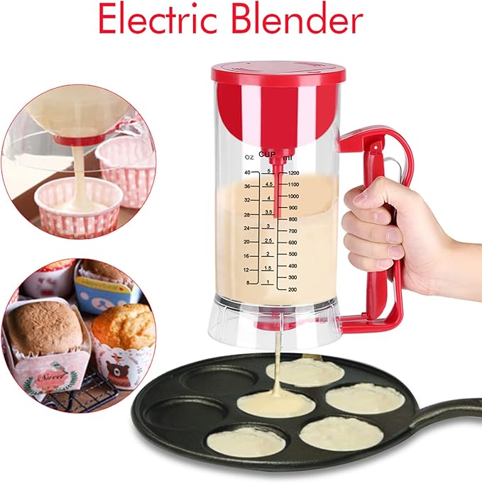 Batter Dispenser, 1200mL Cordless Electric Pancake Cupcake Batter Mixer Bakeware Maker Machine Battery Powered Measuring Baking Tool for Muffins Crepes Cake