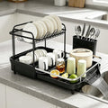 Dish Drying Rack for Kitchen Counter, 2 Tier Large Expandable Dish Drainer with Drainboard Set and Removable Utensil Holder, Space-Saving Countertop Organizer