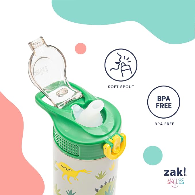 Zak Designs KPop Demon Hunters Sage Kids Water Bottle For School or Travel, 19oz Stainless Steel Water Bottle With Straw and Leak-Proof, Pop-Up Spout Cover, BPA Free (Saja Boys Soda Pop Tour)