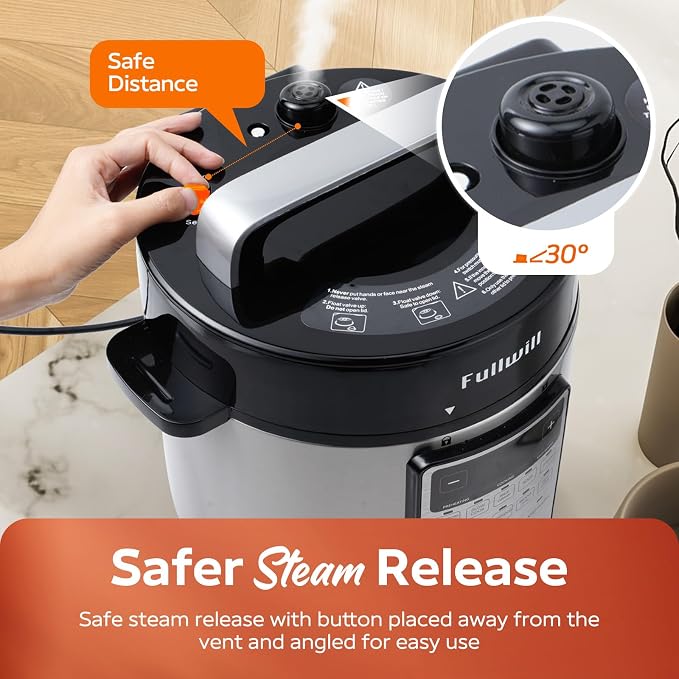 Fullwill 6qt Electric Pressure Cooker, 9-in-1 Versatile Kitchen Appliance Slow Cooker, Rice Cooker, Yogurt Maker, Cake Maker, Sauté Pan, Steamer, Food Warmer and Soup Maker