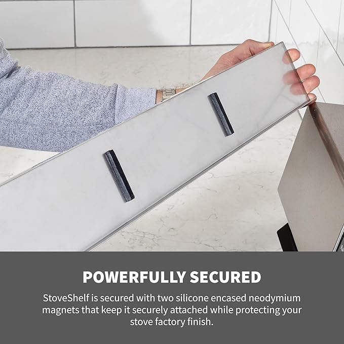 StoveShelf 20" Apartment Length White Magnetic Shelf for Kitchen Stove - Kitchen Storage Solution with Zero Installation - Over Stove Spice Rack Organizer