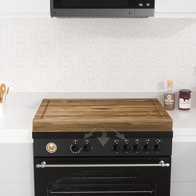 Acacia Wood Stove Cover for Gas & Electric Burners, 28.82”x20.83”x2.12'' (Inner) Noodle Board with Handles, Cutting Board with Juice Groove, Serving Tray (Natural Acacia)