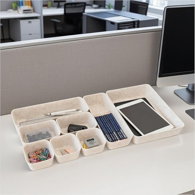 16-Piece Felt Drawer Organizer Set in 4-Sizes, Made from Eco-Friendly Material for Vanity, Makeup, Desk, Office, Kitchen, and Nightstand, Oatmeal
