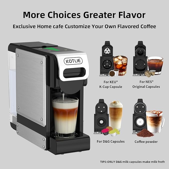 KOTLIE 19 Bar Single Serve Coffee Maker for K*cup, Nes Original,Dol*e Gusto,and Grounds, 34 Oz Reservoir with 7 Water Flow Settings, Ideal for Homes, Offices and RVs (ST-550)