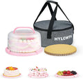 Cake Carrier With Lid And Handle, Bpa-Free Cake Holder With Lid For 10 Inch Round Cake Carrier With 10 pcs Round Golden Cake Boards And Portable Insulated Bag（Pink）