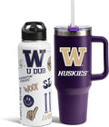 The Memory Company Officially Licensed NCAA 2-Pack Stainless Steel Tumbler Set, 34oz Team Spirit Water Bottle & 40oz Game Day Tumbler with Lid and Straw, BPA-Free Materials, Convenient Straw Design