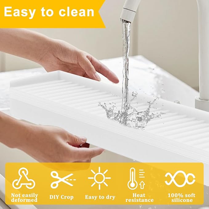 Silicone Sink Edge Protectors - Multifunction Accessories, Splash Guard & Draining Mat for Kitchen, Bathroom Sink, Steel, Granite, Quartz Countertops (Transparent, 4 * 14in)